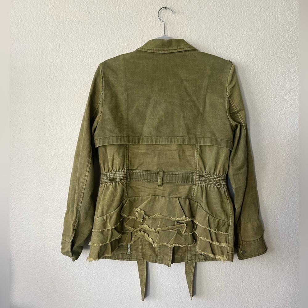 HEI HEI Anthropologie Ruffleback Military Green Jacket Women’s Size M - Picture 4 of 15